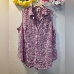 H&M Pink Floral Sleeveless Button-Down Shirt
